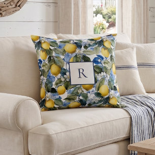 Zitronen Botanisches Monogramm Kissen