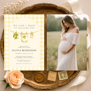 Zitronen-Check-Einladung zur Babyparty mit Foto Einladung