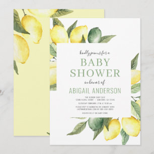 Zitronen Citrus Moderne Wasserfarbe Baby Shower Einladung