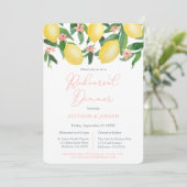Zitronen Citrus Pink Hochzeit Probe und Abendessen Einladung (Stehend Vorderseite)