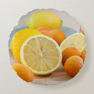 Zitronen Citrus Und Aprikosen Obst Essen Fotografi Rundes Kissen