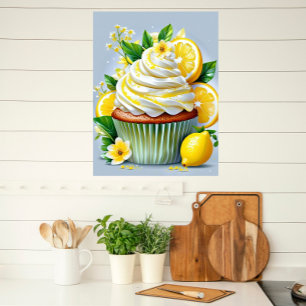 Zitronen-Cupcake-Küchen- und Bäckerei-Wandkunst Poster