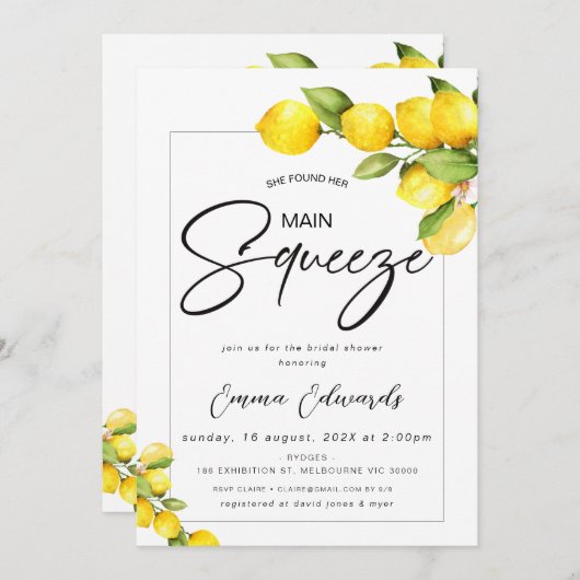 Zitronen, die sie gefunden hat ihr Haupt-Squeeze-B Einladung (Vorne/Hinten)