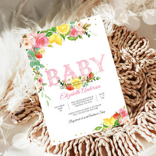 Zitronen-Erdbeeren-Blumen-Baby-Shower-Einladung Einladung