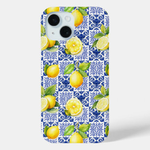 Zitronen-Fliesenmuster Blau Weiß Mediterran Zitrus Case-Mate iPhone Hülle