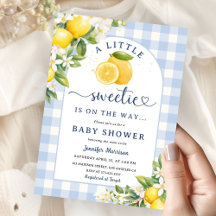 Zitronen-Gelb Baby Shower Junge Blau Gingham