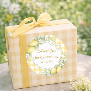 Zitronen gelb Gingham Danke Baby Shower Runder Aufkleber