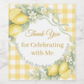 Zitronen gelb Gingham Danke Geburtstag Weinetikett (Einzelnes Label)