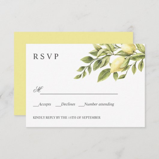 Zitronen | Gelb | Rustikale WEDD Classic UAWG RSVP Karte (Vorne/Hinten)
