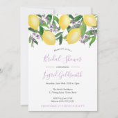 Zitronen Gelb und Lila Citrus Brautparty Einladung (Vorderseite)