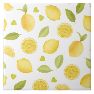 Zitronen Gelbe Scheiben Aquarell-Design Fliese