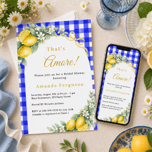 Zitronen Gingham blau italienisch amore Schleife B Einladung