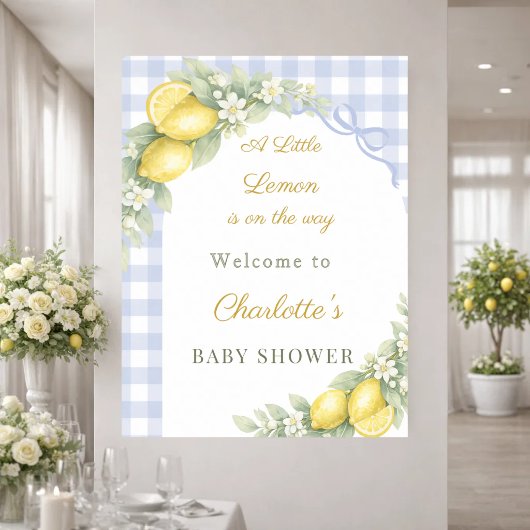 Zitronen Gingham blaues Schleifen Junge Willkommen Poster