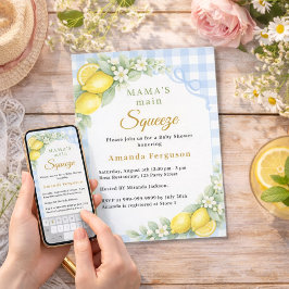 Zitronen Gingham drücken blauer Schleife Junge Bab Einladung