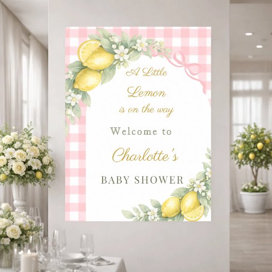 Zitronen Gingham rosa Schleife Mädchen Willkommen Poster