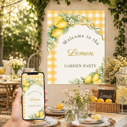 Zitronen Gingham-Schleife Gartenparty Willkommen Poster