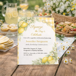 Zitronen-Gingham-Sommer-Garten-Geburtstagseinladun