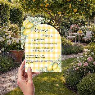 Zitronen Gingham Sommergarten Luxus Geburtstag Acryleinladungen