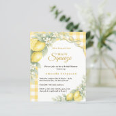 Zitronen Gingham Squeeze Hochzeitsdusche-Einladung (Stehend Vorderseite)