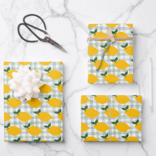 Zitronen Gingham Süß BENUTZERDEFINIERT Polterabend Geschenkpapier Set