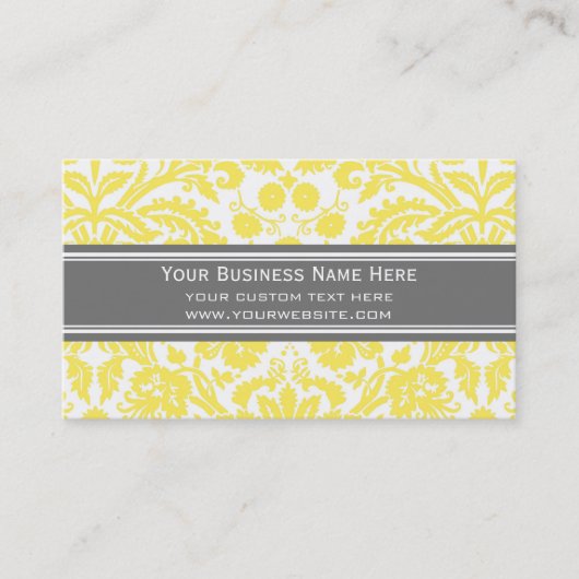Zitronen-grauer Damast-BlumenVisitenkarten Visitenkarte (Vorderseite)