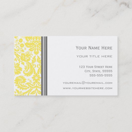 Zitronen-grauer Damast-BlumenVisitenkarten Visitenkarte (Rückseite)