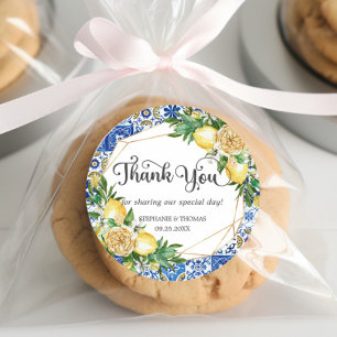 Zitronen Grün Mediterrane Mosaikfliesen Hochzeit Runder Aufkleber