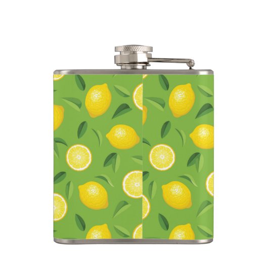 Zitronen-Hintergrund-Muster Flachmann (Rückseite)