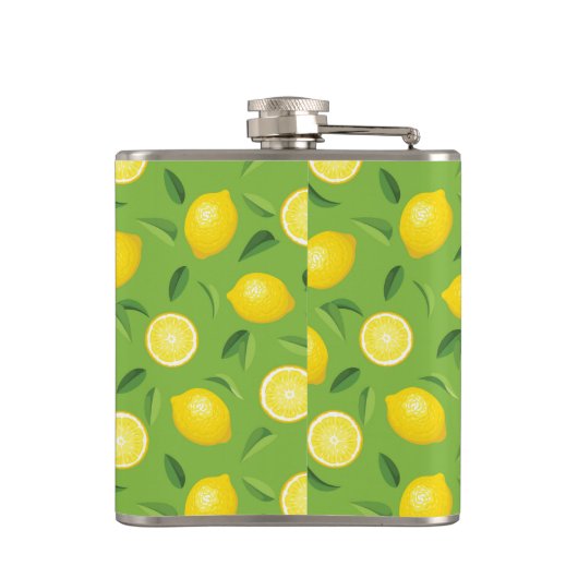 Zitronen-Hintergrund-Muster Flachmann (Rückseite)