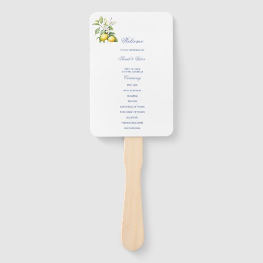 Zitronen-Hochzeitsprogramm-Handfächer Fächer (Vorderseite)