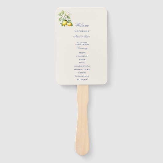 Zitronen-Hochzeitsprogramm-Handfächer Fächer (Vorderseite)