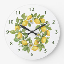 Zitronen Kranz Grün Gelb Runde Wanduhr