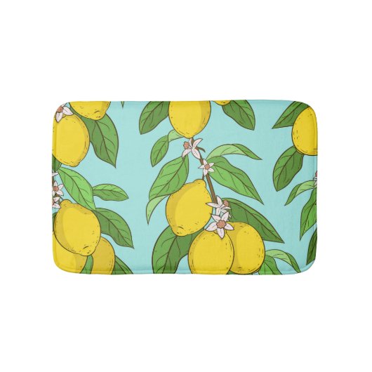 Zitronen, lebendiger, blauer Hintergrund Nahtlos. Badematte (Vorderseite)