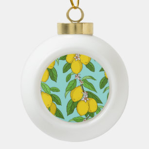 Zitronen, lebendiger, blauer Hintergrund Nahtlos. Keramik Kugel-Ornament