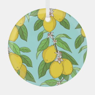 Zitronen, lebendiger, blauer Hintergrund Nahtlos. Ornament Aus Glas