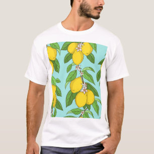 Zitronen, lebendiger blauer Hintergrund nahtlos. T-Shirt