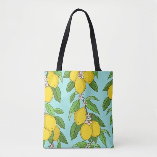 Zitronen, lebendiger, blauer Hintergrund Nahtlos. Tasche (Vorderseite)