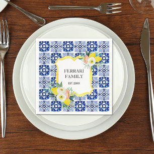Zitronen-Limette Marineblau Italienisch Mediterran Serviette