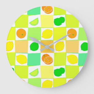 Zitronen, Limette Orangen mit Scheiben Muster Küch Große Wanduhr