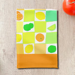 Zitronen, Limon und Orangen Citrus Slice Orange Gr Geschirrtuch<br><div class="desc">Küchenhandtuch mit farbenfrohen Zitrusfrüchtemustern aus Zitronen,  Limetten,  Orangen und Zitrusfrüchten auf weißen,  orangen,  aquamarinen und gelben Plätzen mit orangefarbenen Rändern.</div>