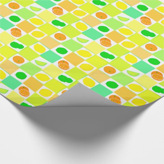 Zitronen-, Limon- und Orangenzitrus-Fruchtscheiben Geschenkpapier (Ecke)