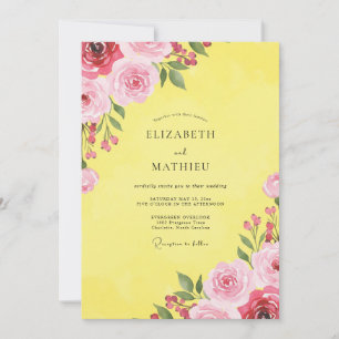 Zitronen-Magenta-Blüten-Hochzeit Einladung