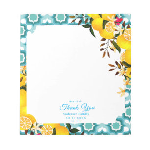 Zitronen Mediterrane Fliesen Blau Notizblock