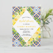 Zitronen mit Folies mediterranes Brautparty Einladung (Stehend Vorderseite)