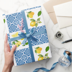 Zitronen-Mittelmeer-französisches Land-Fliesenmust Geschenkpapier