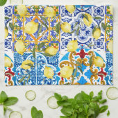 Zitronen, Mittelmeer, Majolika, italienische Kache Geschirrtuch (Gefaltet)