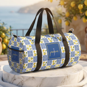 Zitronen-Monogramm-Name Französisches Landfliesenm Duffle Bag