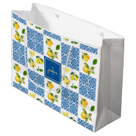 Zitronen-Monogramm-Name Französisches Landfliesenm Große Geschenktüte