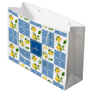 Zitronen-Monogramm-Name Französisches Landfliesenm Große Geschenktüte