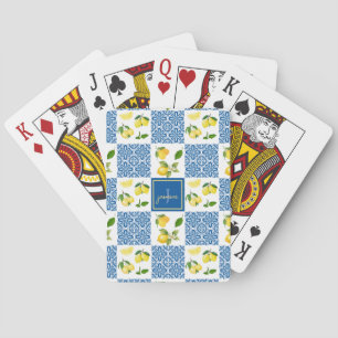 Zitronen-Monogramm-Name Französisches Landfliesenm Spielkarten